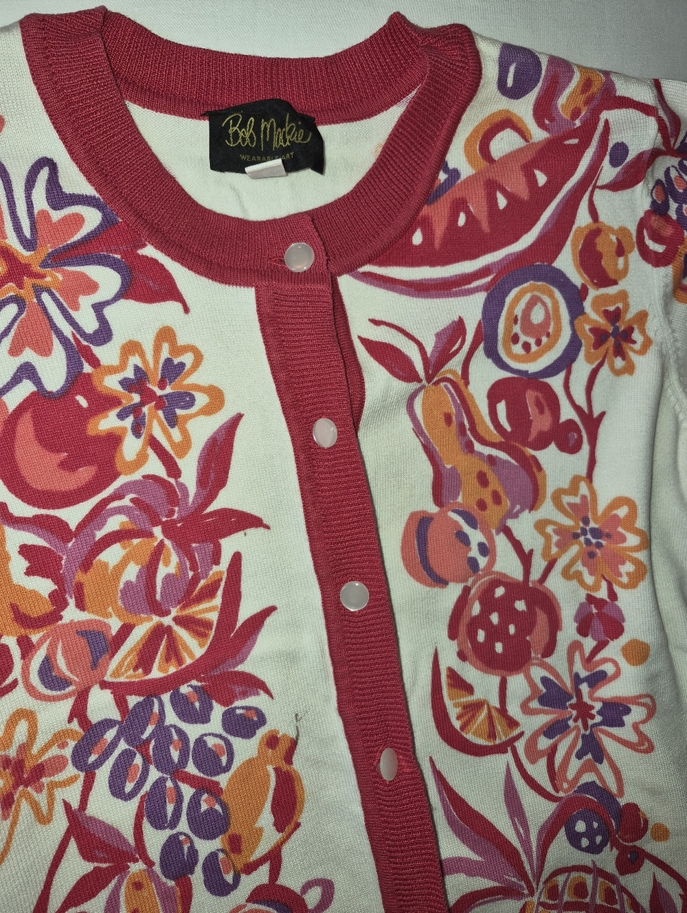 Bob Mackie Pink Orange RED Floral Button Cardigan